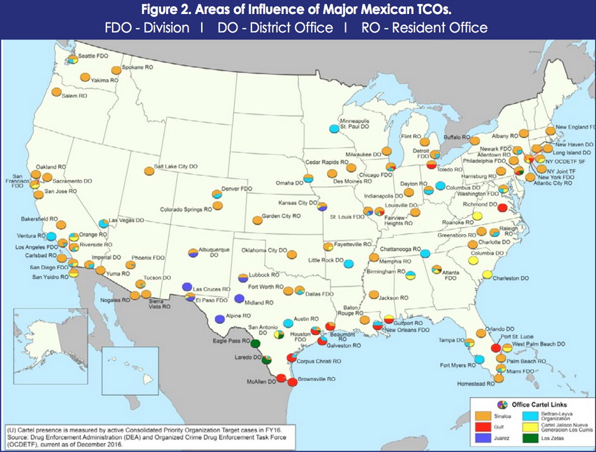 Areas of influence of Mexican TCOs